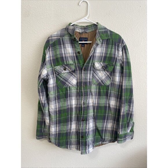 Saddlebred Flannel‎ Shirt Jacket Quilted Lined Green Plaid Mens Medium - Picture 1 of 9